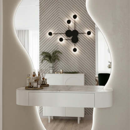 كونسول معلق مودرن مع مرآة عضوية مضيئة (Organic Mirror) - تصميم جداري فريد