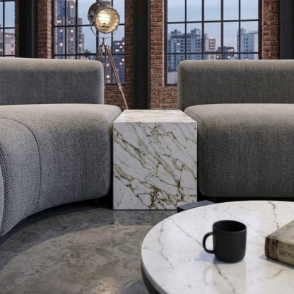 طقم كنب "لوفت" موديولار ، طاولة ، بف - Luxury Modular Sofa Set with Marble Table & Pouf