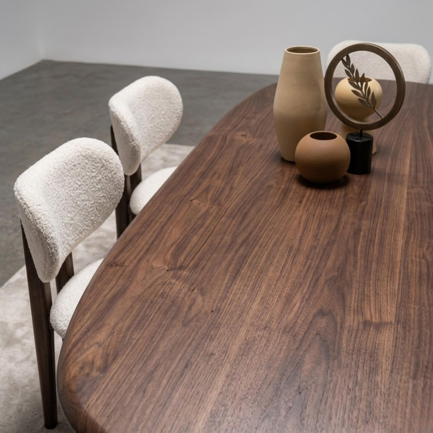 Nordic Modern Scandinavian Dining Room | Oval Table & Bouclé Chairs | Rhaya Furniture
