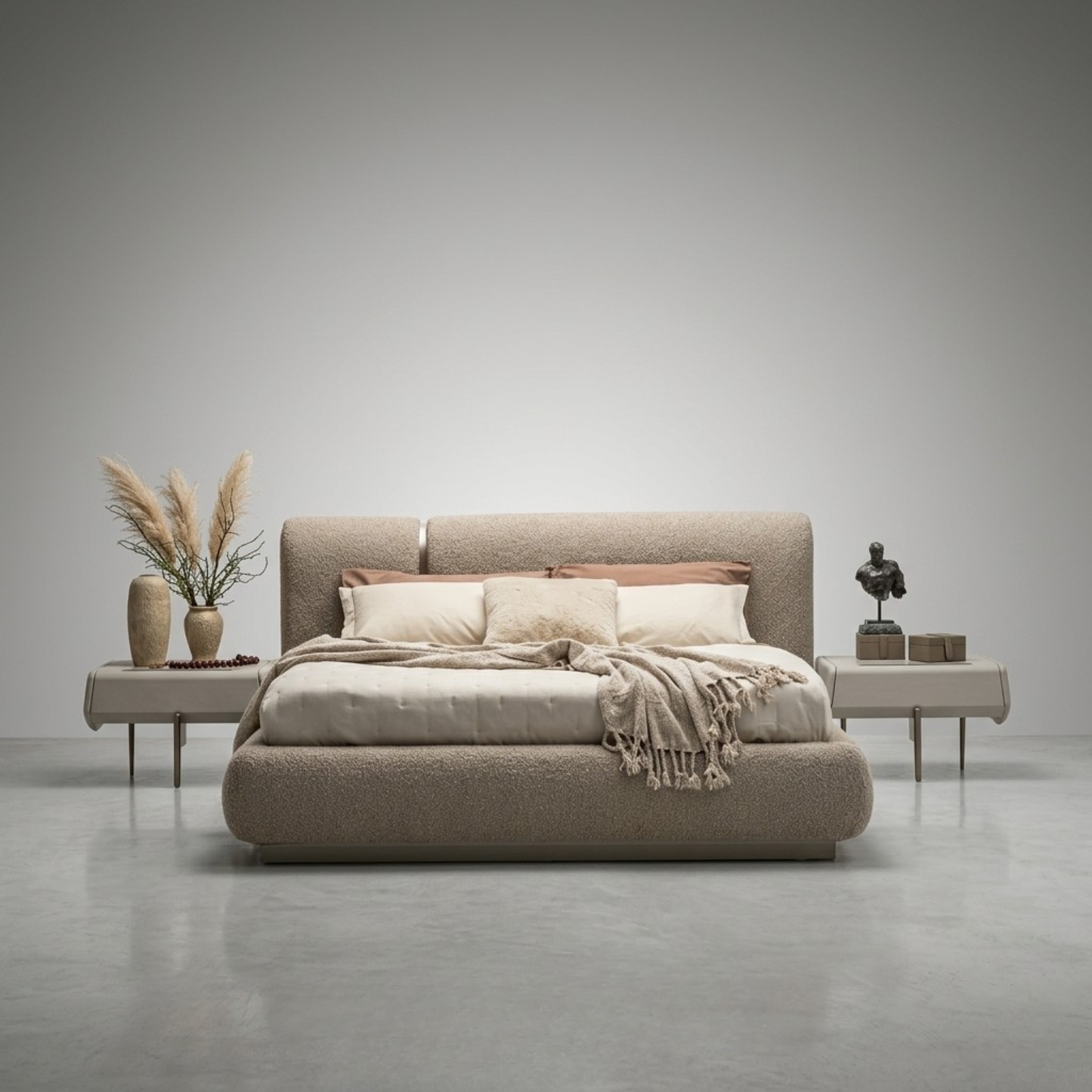 Waha Modern Organic Bedroom Suite | Boutique Wardrobe & Luxury Bouclé | Rhaya Furniture