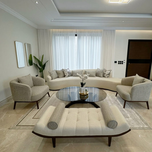 Promise Contemporary Curved Living Set | 4-Piece Designer Collection | Rhaya Furniture